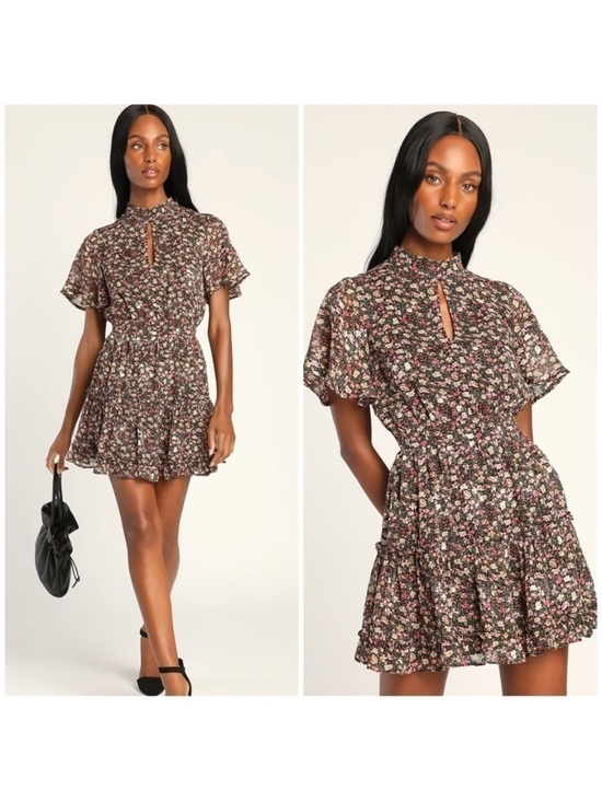 Lulus Dresses & Skirts - LULU’S Always Inspired Black Floral Print Mock Neck Tiered Mini Dress